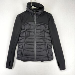 Michael Kors Womens Black Puffer Sleeve Jacket Size S Moto Track Full Zip